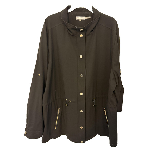 Calvin Klein Vintage Jacket Womens 3X Drawstring Waist Gold Buttons Zip Pockets - Picture 11 of 11